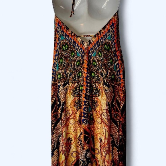 VENUS Orange and multicolor Halter Maxi Sundress S - Picture 2 of 3